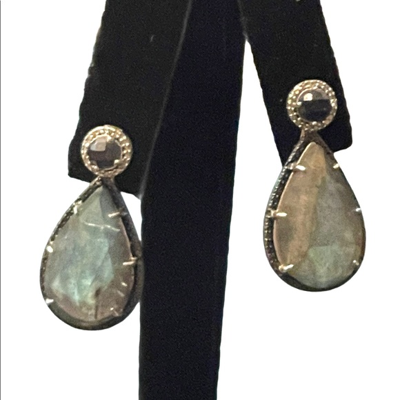 JWBR Labradorite Marcasite amethyst sterling silver tear drop dangle earrings - Picture 9 of 11